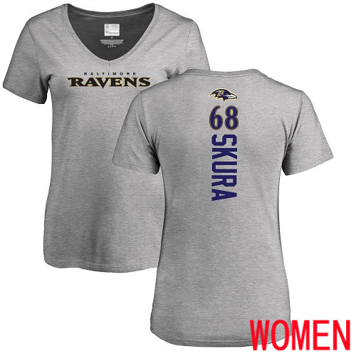 Baltimore Ravens Ash Women Matt Skura Backer V-Neck NFL Football #68 T Shirt